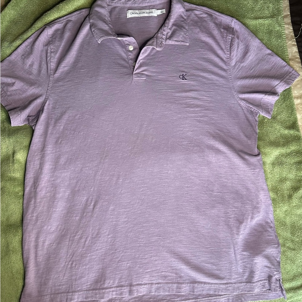 Calvin Klein Men's Lavender Polo Shirt Large